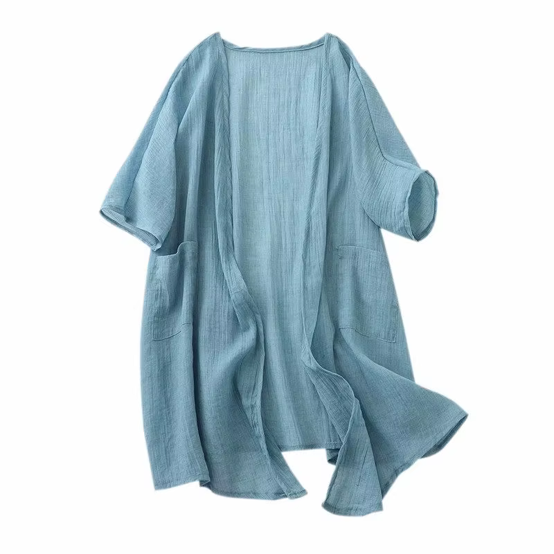 Cardigan en coton et lin pour femmes manteau à col en V