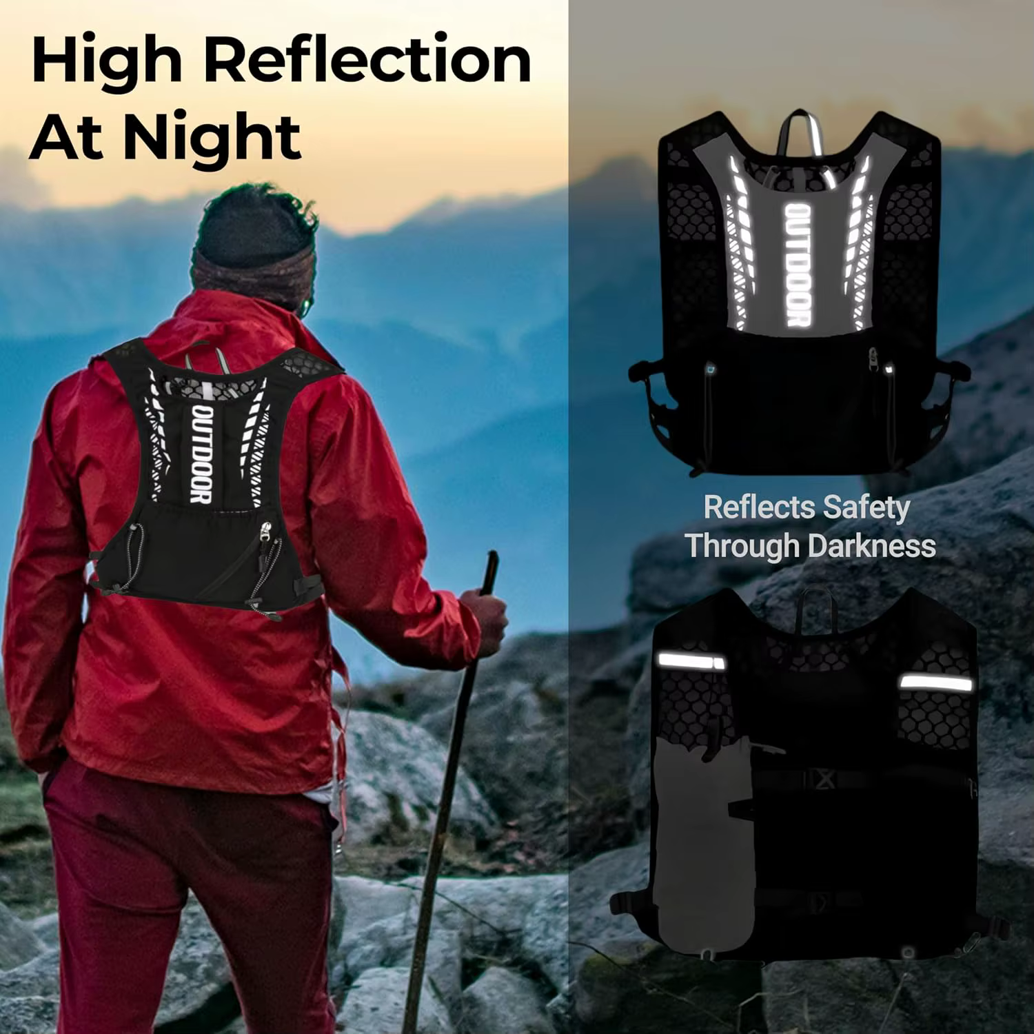 Gilet d'hydratation pour la course à pied, compatible avec un sac à dos de randonnée, gilet de sécurité réfléchissant, équipement léger et ajustable pour le marathon et la course sur sentier