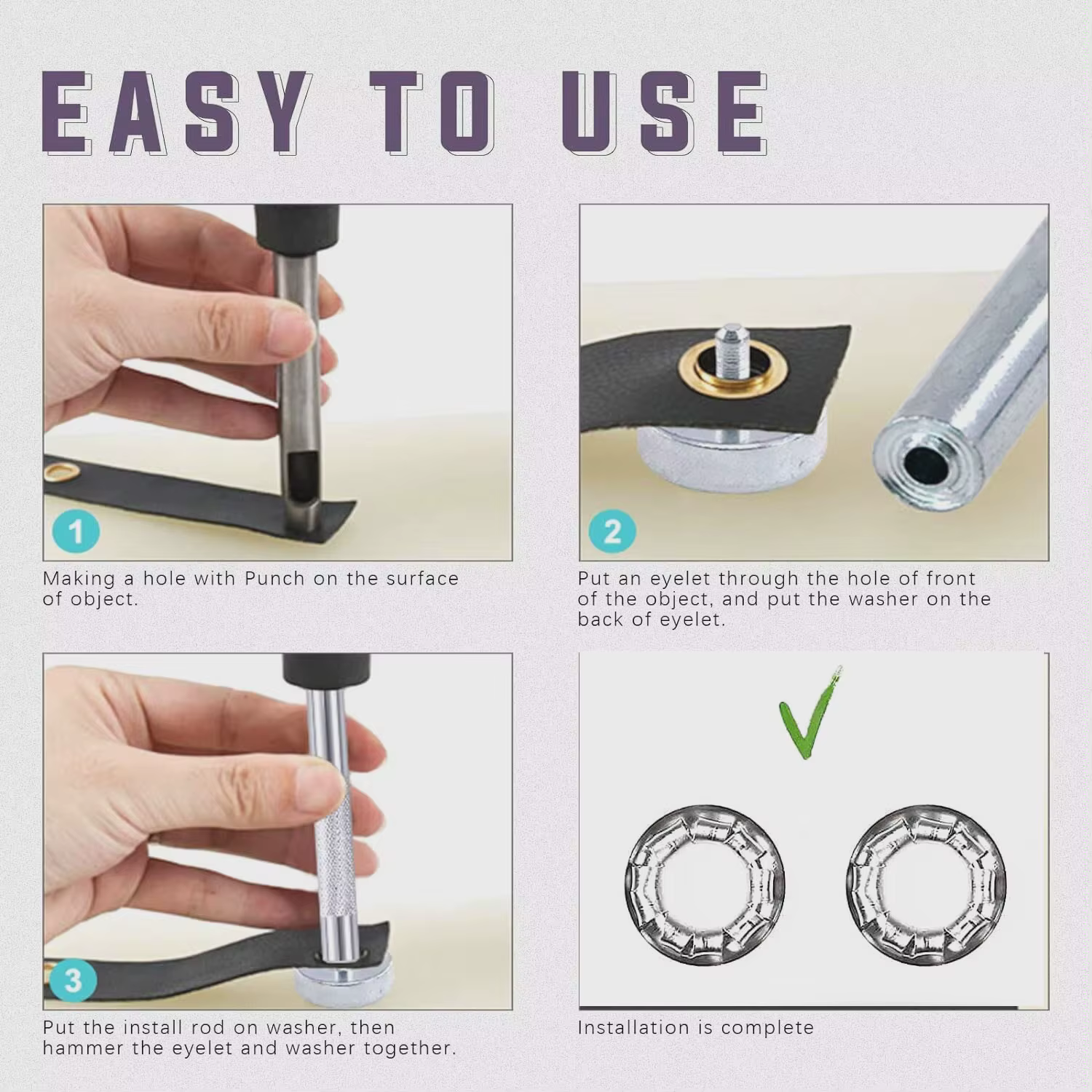 Kit d'outils à œillets en argent, 100 ensembles de 6mm 10mm 12mm 14mm de diamètre intérieur pour vêtements, chaussures, sac, artisanat en cuir, bricolage