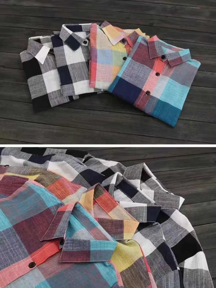 Chemise en coton à carreaux pour femmes