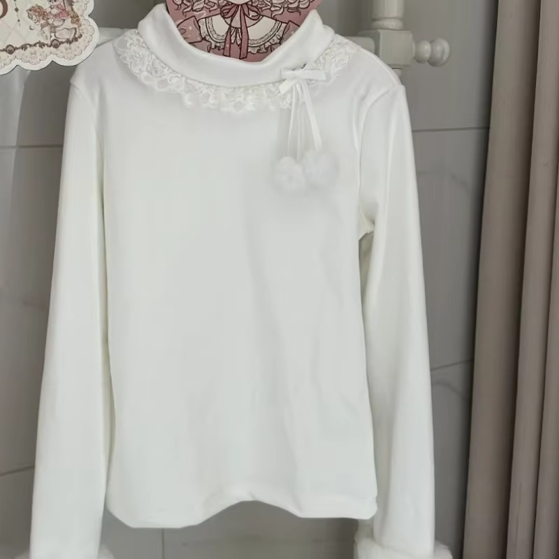 Doux dentelle volants Ropa Mujer 2026 vêtements Femme fourrure épissé à manches longues Pulls Femmes Y2k