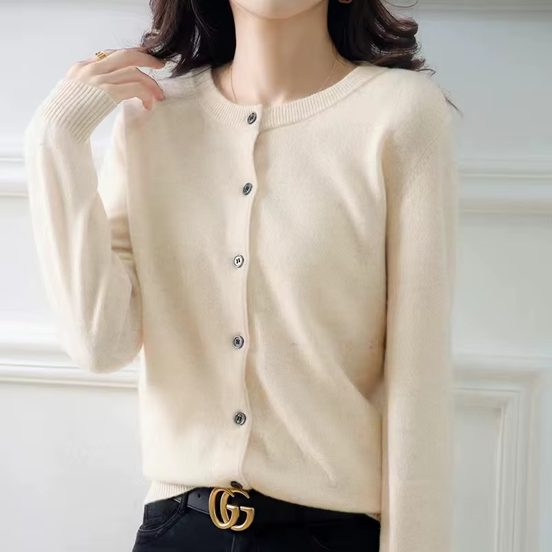 Femmes Cardigans pull col rond printemps automne tricoté cachemire