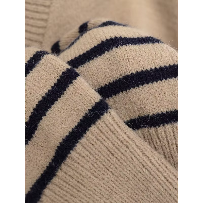 Col rond rayé tricoté pull femmes confortable