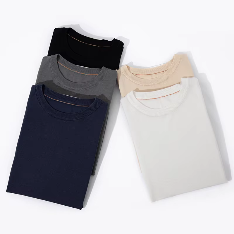Pull classique en tricot pour homme, mélange de soie et de laine, col rond, t-shirt rayé à manches courtes, vêtements de haute qualité