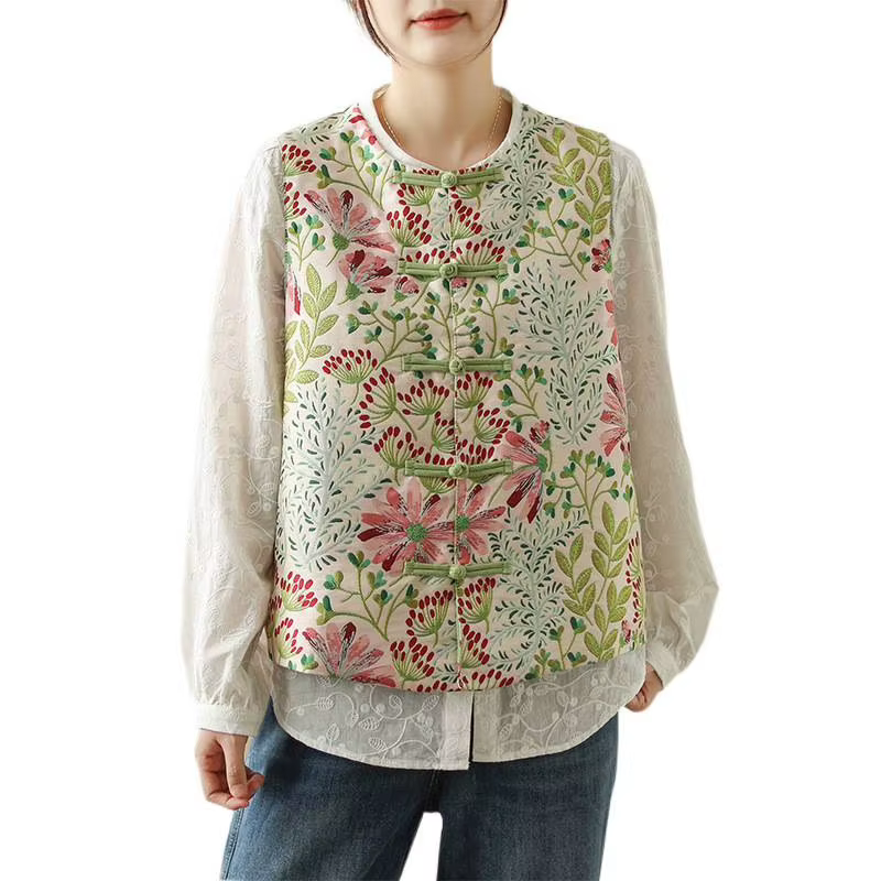 Gilet ample brodé floral