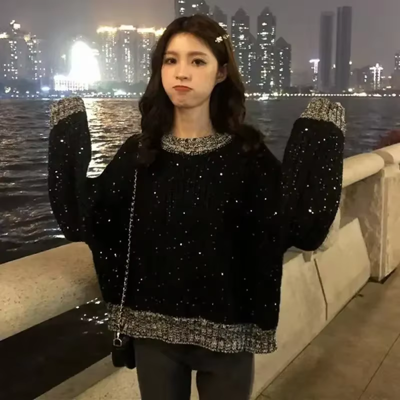 Pull en tricot à col rond pour femmes