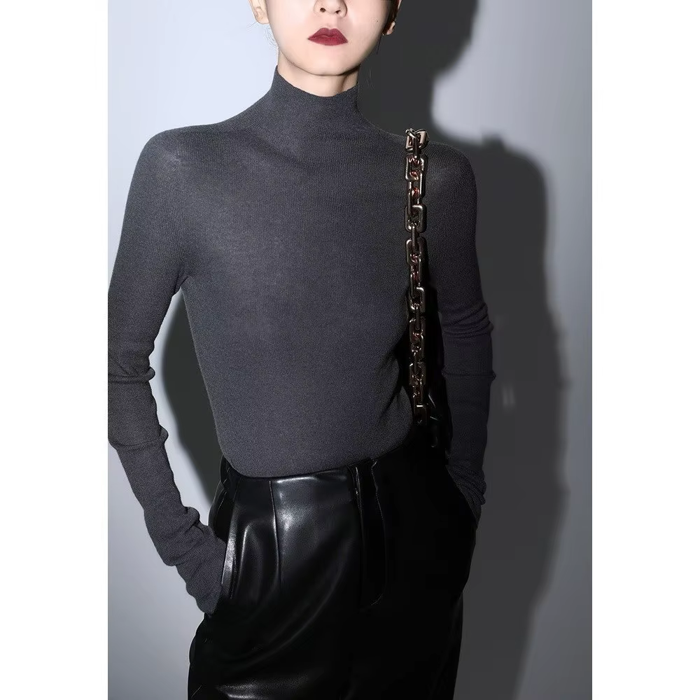 Mogas luxe cachemire soie sans couture une épaule tricoté pull femmes automne hiver couche de base à la mode affaires déplacements...