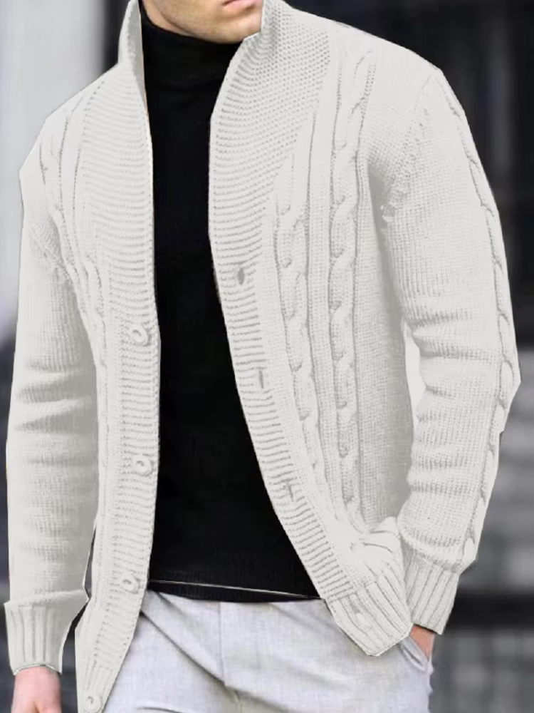 Cardigan boutonné décontracté à col en v pour homme, pull en tricot de couleur unie pour automne et hiver, manteau en tricot lavable en Machine