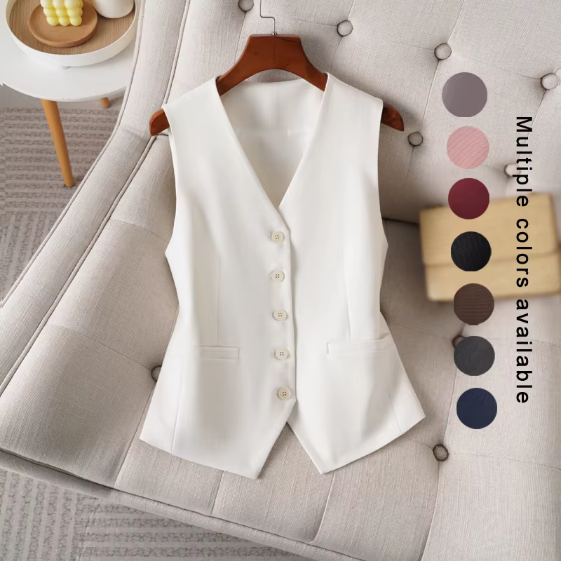 Gilet de costume superposé à simple boutonnage pour femme, idéal pour le printemps et l'automne, peut être porté comme couche intérieure ou extérieure, gilet de bureau élégant
