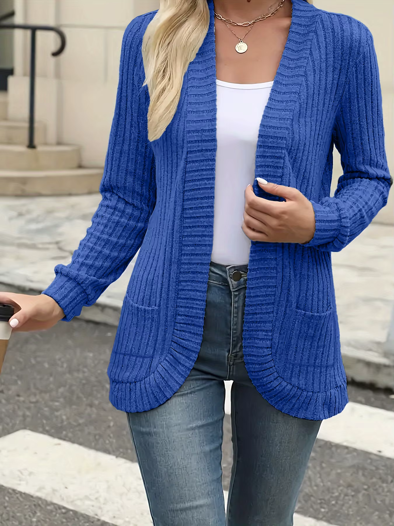 Cardigan en tricot côtelé pour femme