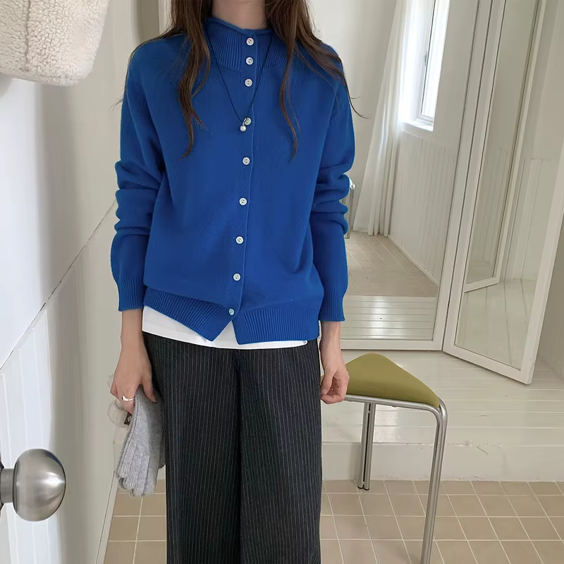 LDZWSM 100% laine haute qualité tricot pull demi-col roulé Cardigan manteau automne et hiver nouvelle mode féminine B3153016