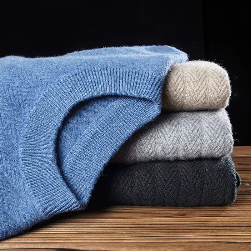 Pull 100% laine de haute qualité pour hommes, pull d'affaires décontracté à col rond, chaud et doux, 420g