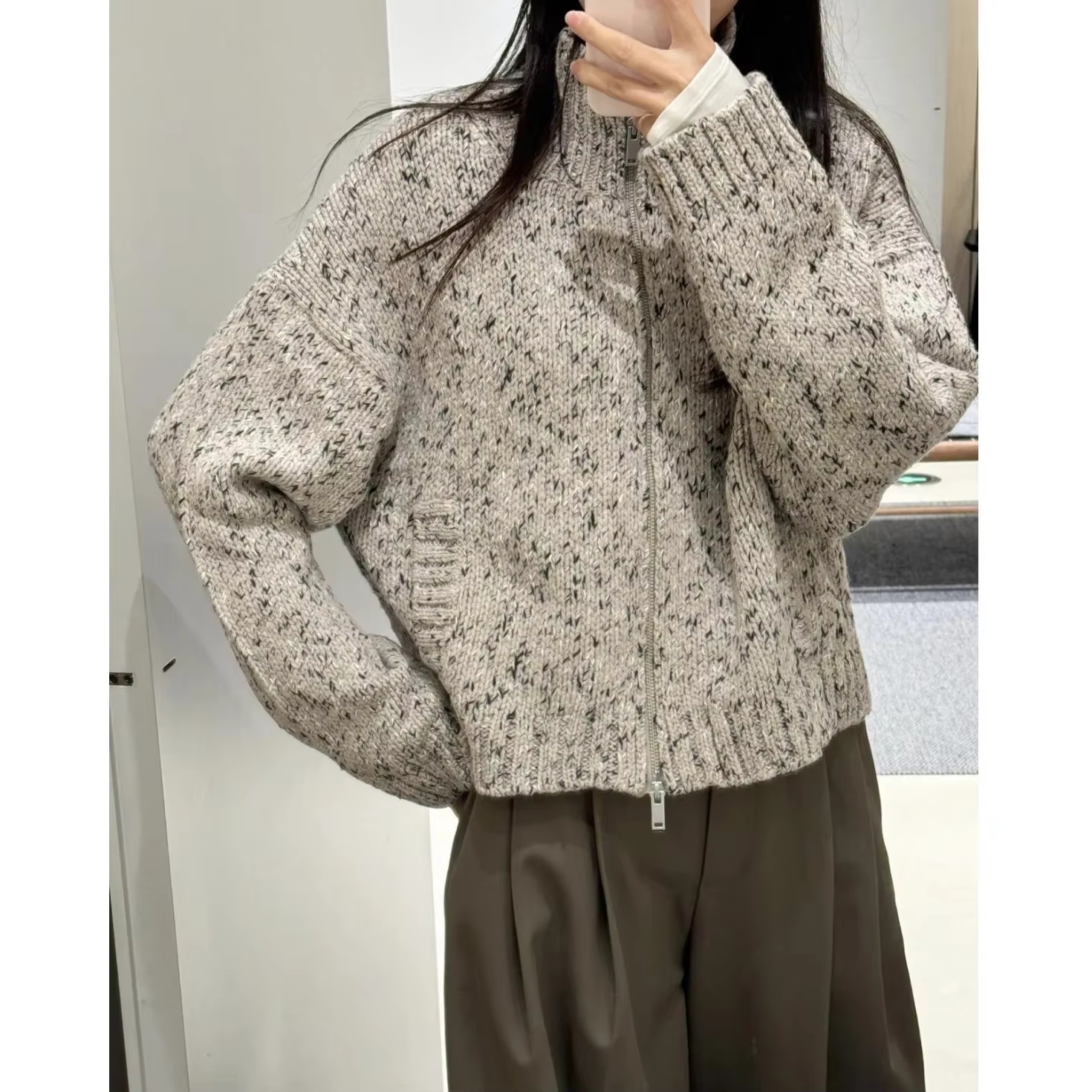 Cardigan Décontracté Femme Tissu Mélangé Laine Nylon Polyester Occasions Spéciales Automne Hiver