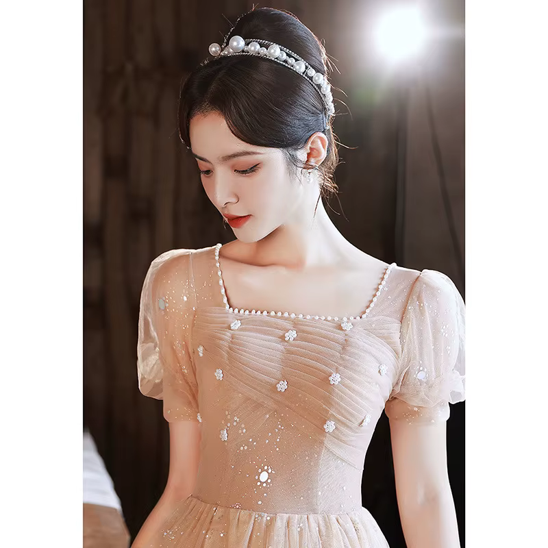 Robe De soirée en Tulle pour femmes, élégante, col carré, laçage français, longue, robes De bal formelles