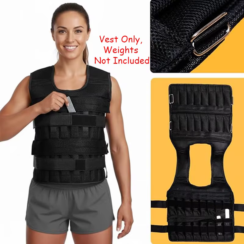 Gilet lesté réglable de 20 kg, sac vide pour la course à pied, gilet de fitness pour hommes et femmes, vêtements d'entraînement physique noirs pour la boxe