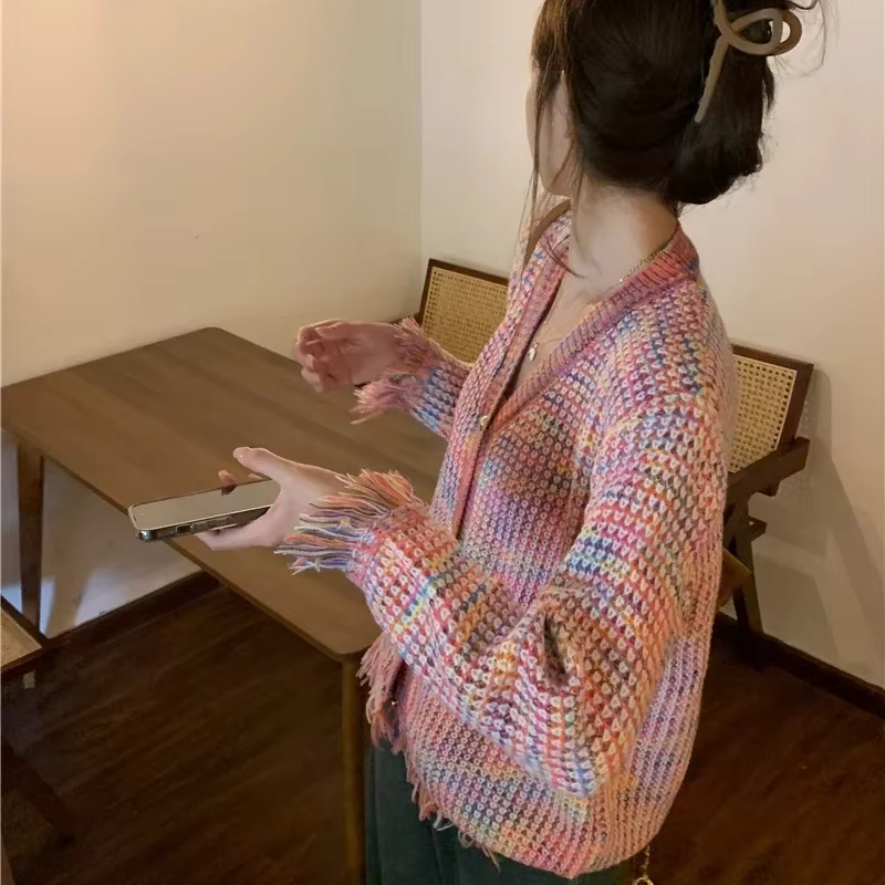2025 arc-en-ciel pull femmes Cardigan Style doux automne/hiver