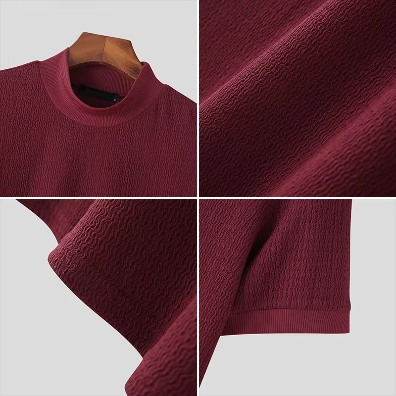 T-shirt tricoté à col roulé pour hommes, coupe cintrée, couleur unie, chemises décontractées, manches courtes, pull à bascule, Streetwear, 2024