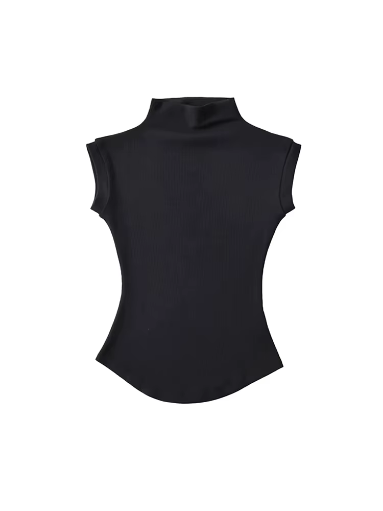 Femmes été Sexy col roulé sans manches T-Shirts hauts solide coupe ajustée pulls