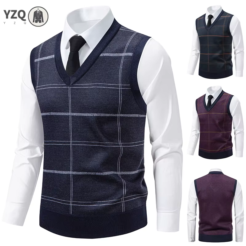Pull tricoté à col en v pour hommes, chaud, automne hiver, grille de diamant, fleur torsadée, décontracté, mode, haut polyvalent en tricot