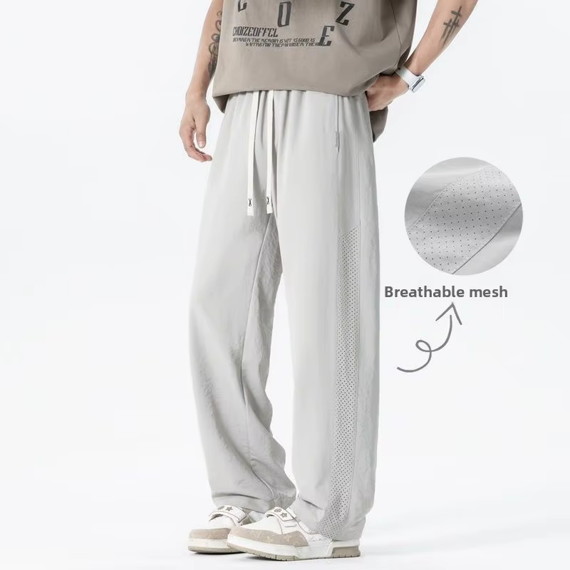 Pantalon en maille pour homme, couleur unie, respirant, séchage rapide, pour le sport, la course, le fitness, décontracté, mode, pantalon fin pour homme