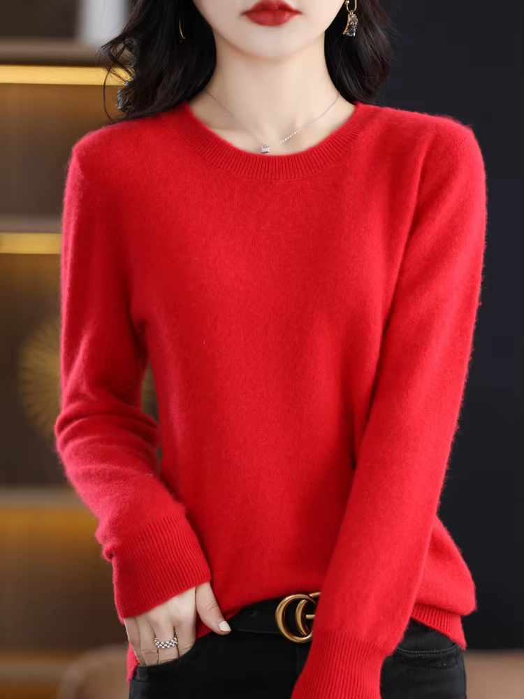 Femmes 100% laine mérinos pull col rond manches longues cachemire tricots