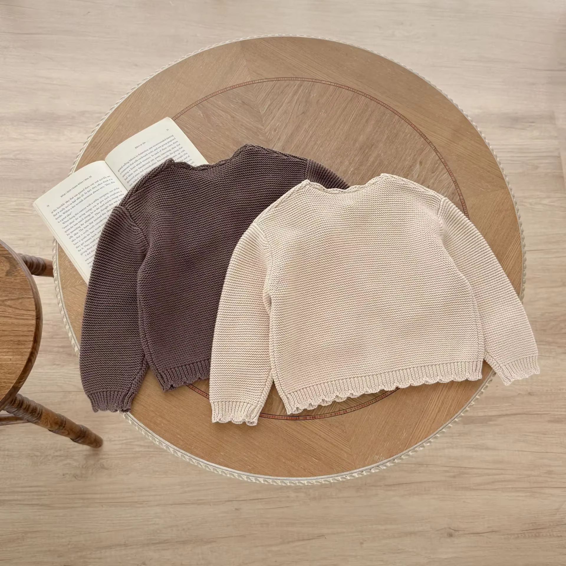 Cardigan tricoté en coton pour bébé fille et garçon de 0 à 3 ans, nouveau-né festonné à la main, manches longues, pull boutonné, vêtements d'extérieur d'automne et d'hiver