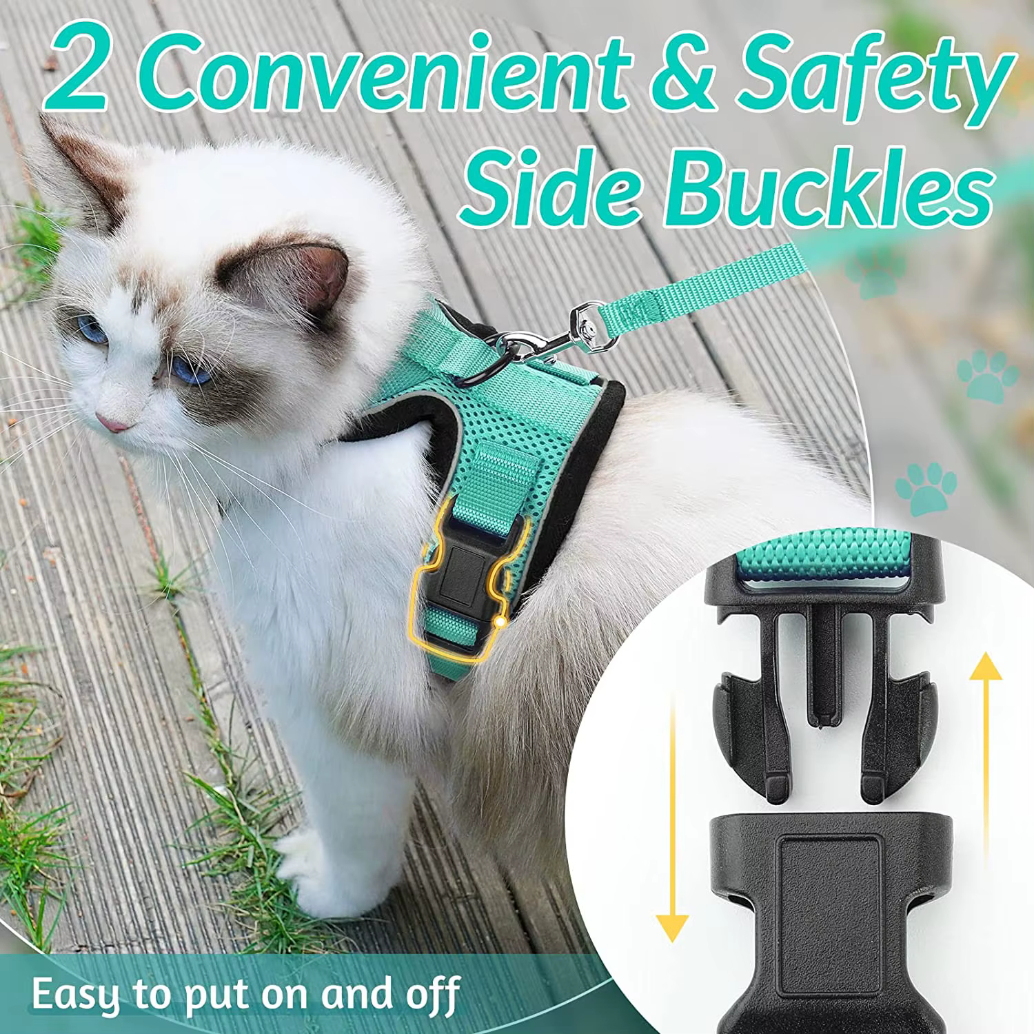 Harnais et laisse pour chat pour la marche, harnais de gilet doux et réglable anti-fuite pour chats, EasyControl
