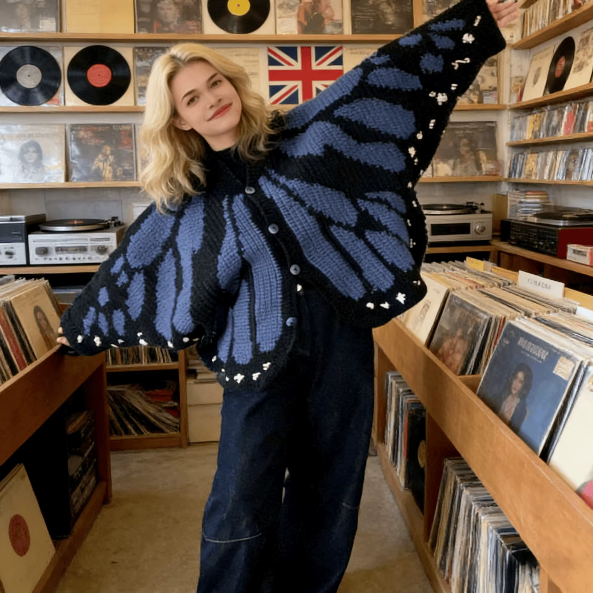 Cardigan en tricot crocheté motif papillon Monarch avec design d'ailes