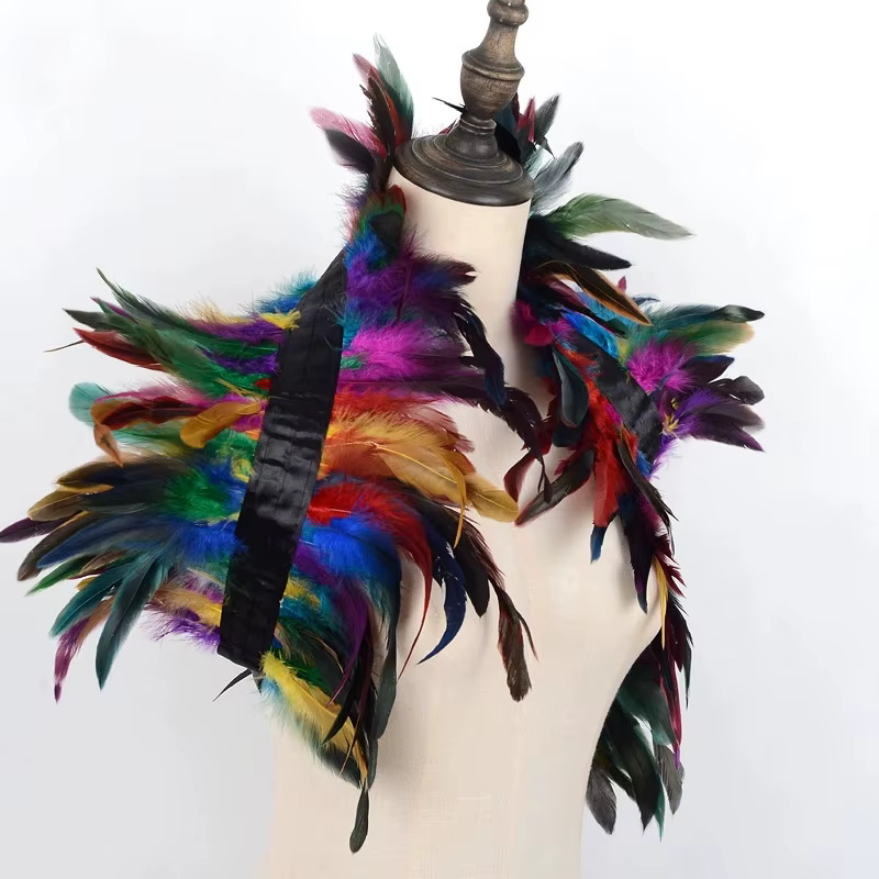 Col Cape en plumes véritable, Design gothique de cygne pour femmes, spectacle sur scène d'halloween, enveloppe d'épaule gothique Lolita