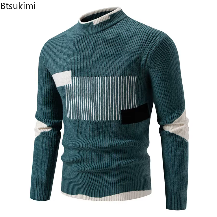 Pull tricoté pour hommes, bloc de couleurs, mode automne/hiver 2026, pull de rue, manteaux amples et chauds pour l'extérieur