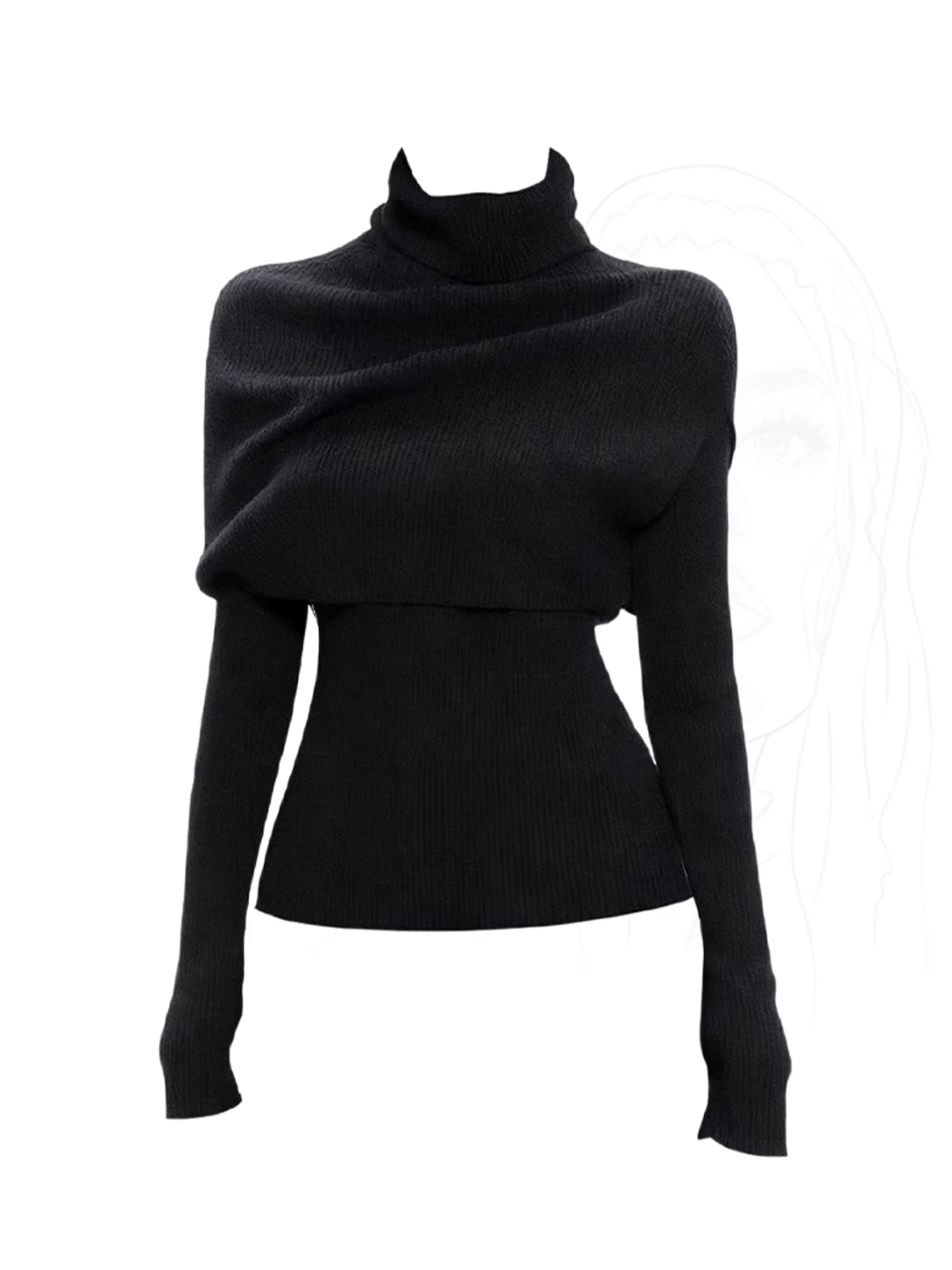 Femmes noir gothique col roulé pull