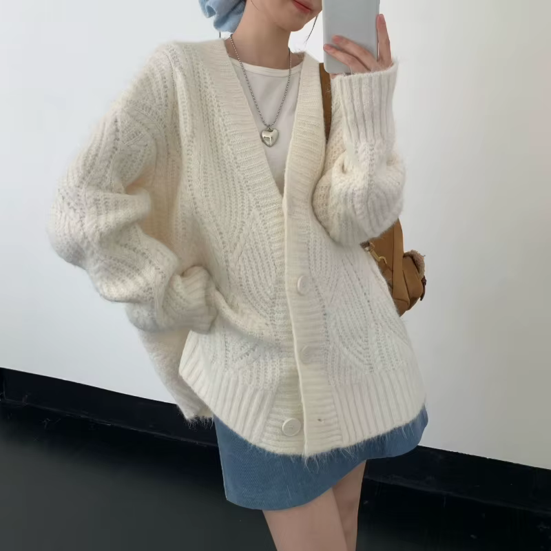 Manteau Cardigan tricoté Long à col en v, chaud et paresseux, manteau pull pour femme, automne et hiver