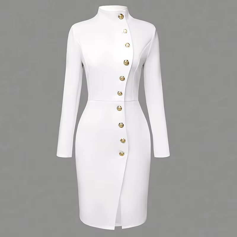 2025 col montant mode automne Mini robe femmes vacances à manches longues Simple Cardigan robe Simple boutonnage solide dames robe