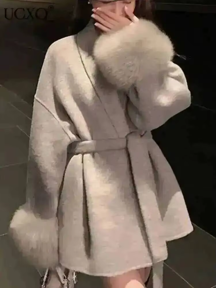 Manteau en laine à manches longues pour femme