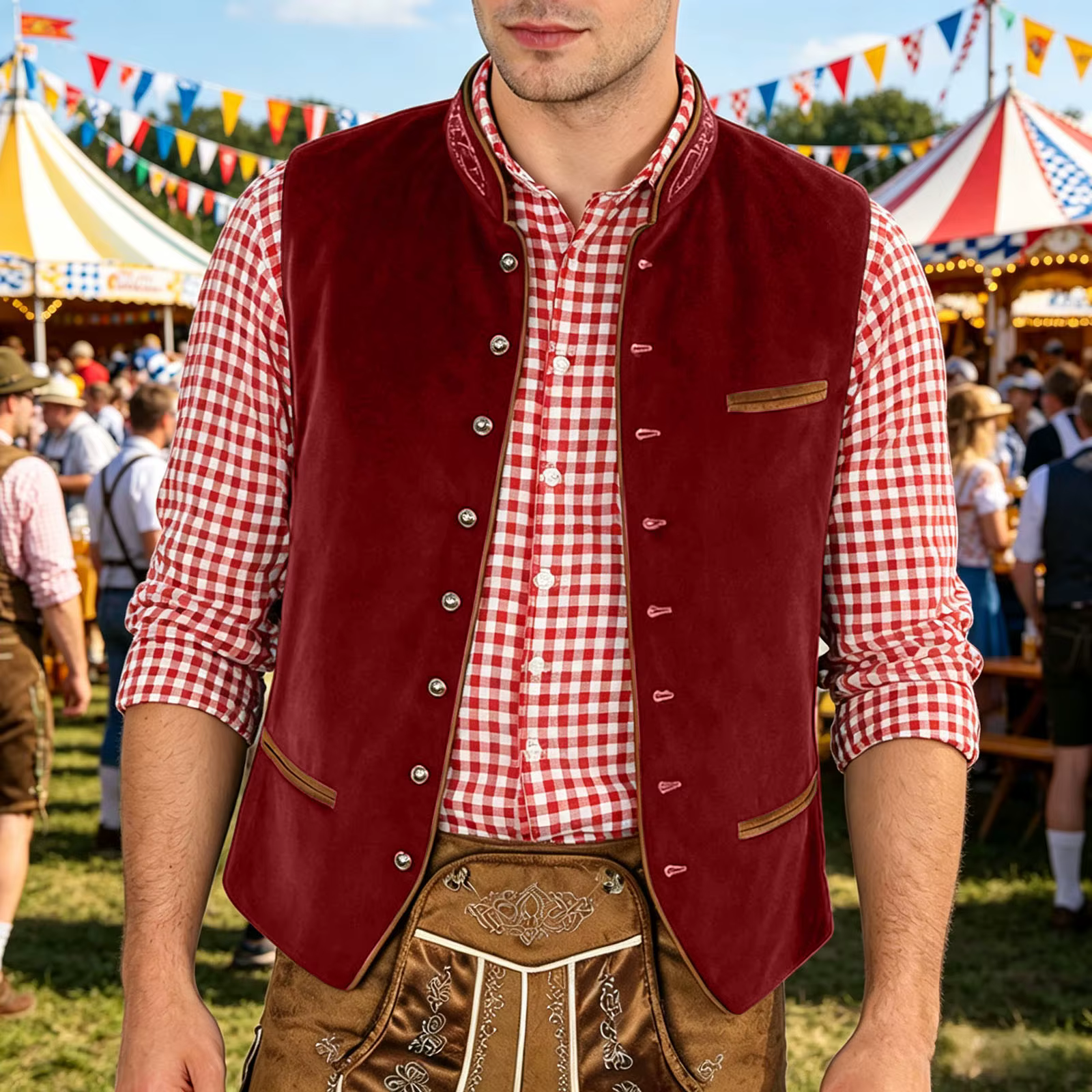 Gilet de costume en velours médiéval pour hommes, veste classique à simple boutonnage pour Halloween, pour banquet, gilet d'Oktoberfest pour hommes