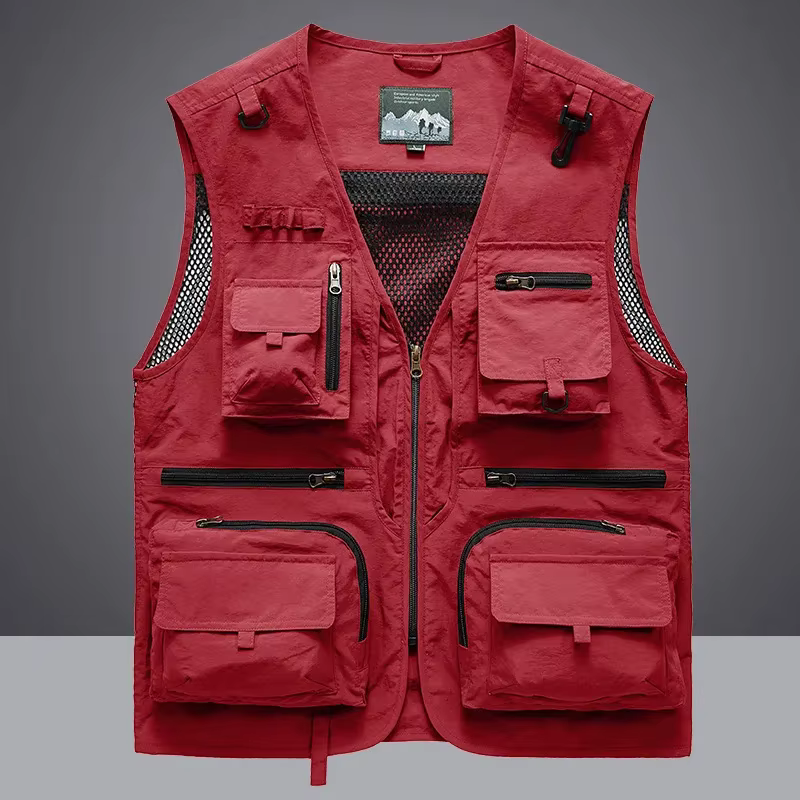 Gilet de travail pour hommes, nouvelle couleur unie, multi-poches, décontracté, ample, manteau de photographie de pêche, veste sans manches, été 2025