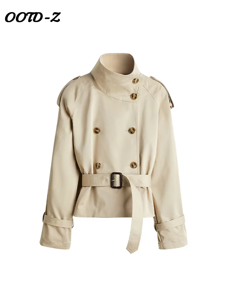 Mode manches évasées femmes manteau élégant col montant simple boutonnage