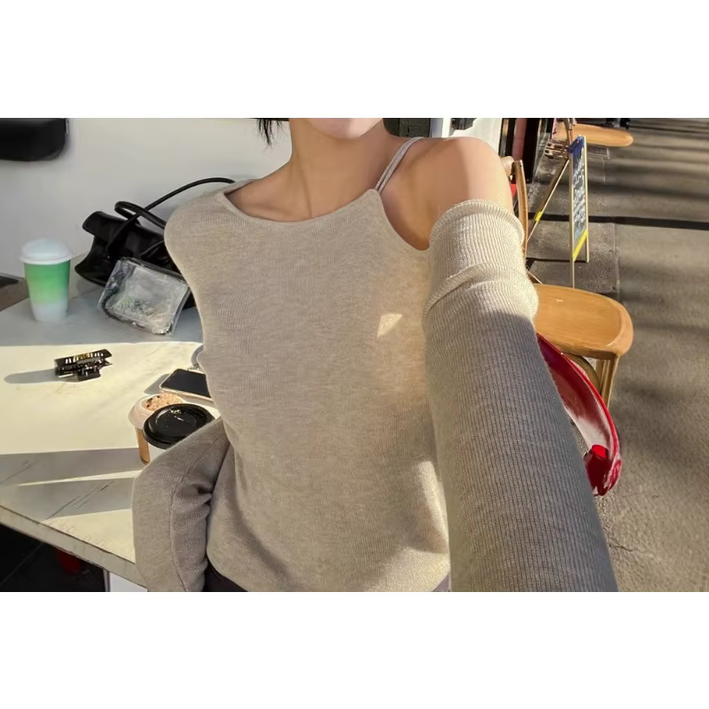 Pull tricoté à manches longues et col rond français pour femme
