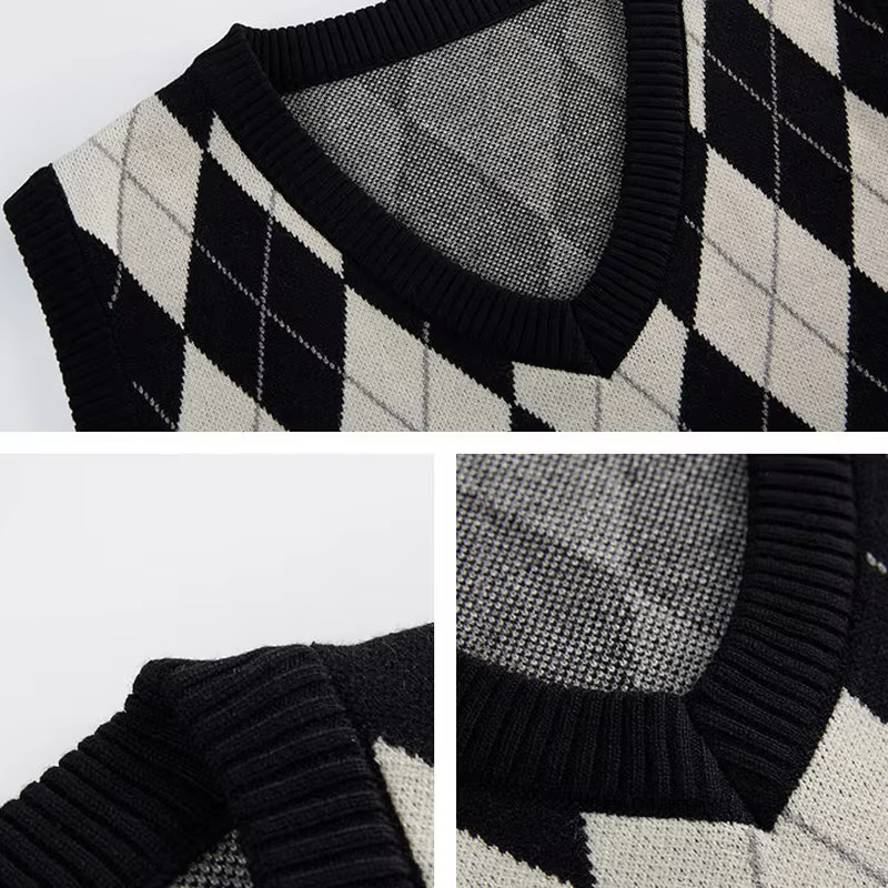 Argyle-Pull rétro à col en V pour femmes