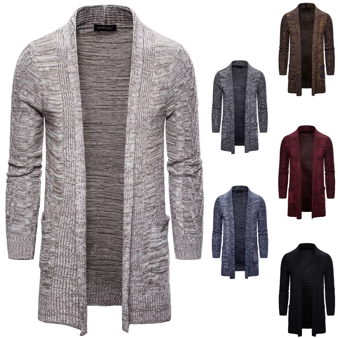 Cardigan long et confortable pour homme, manteau de couleur unie