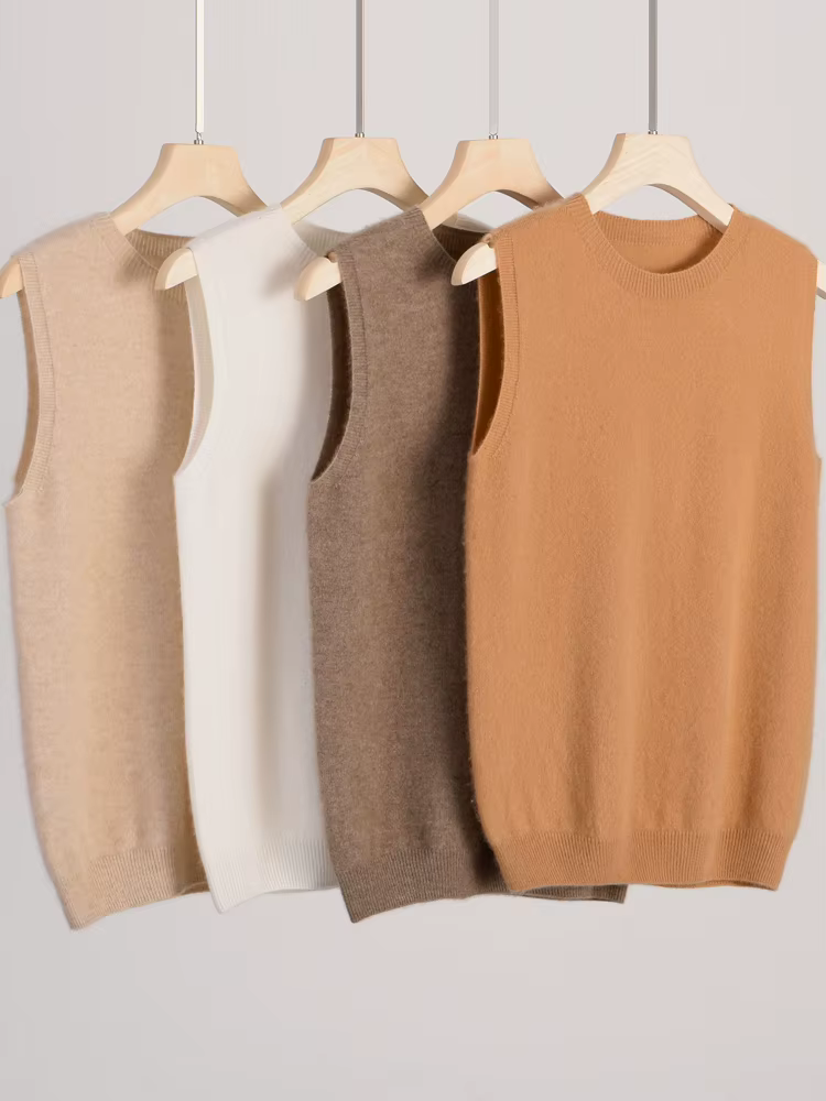 Pull sans manches à col rond pour femme