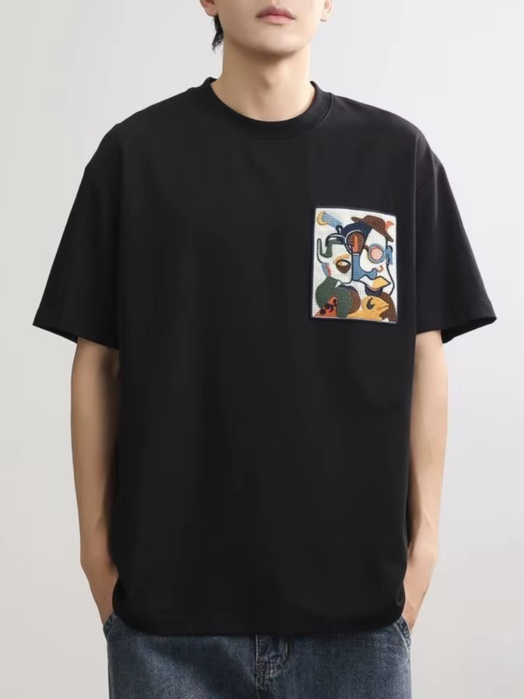 T-shirt col rond pour hommes, ample, brodé, chemises, Streetwear, vêtements esthétiques, Vintage, fête, vente en gros, bon marché