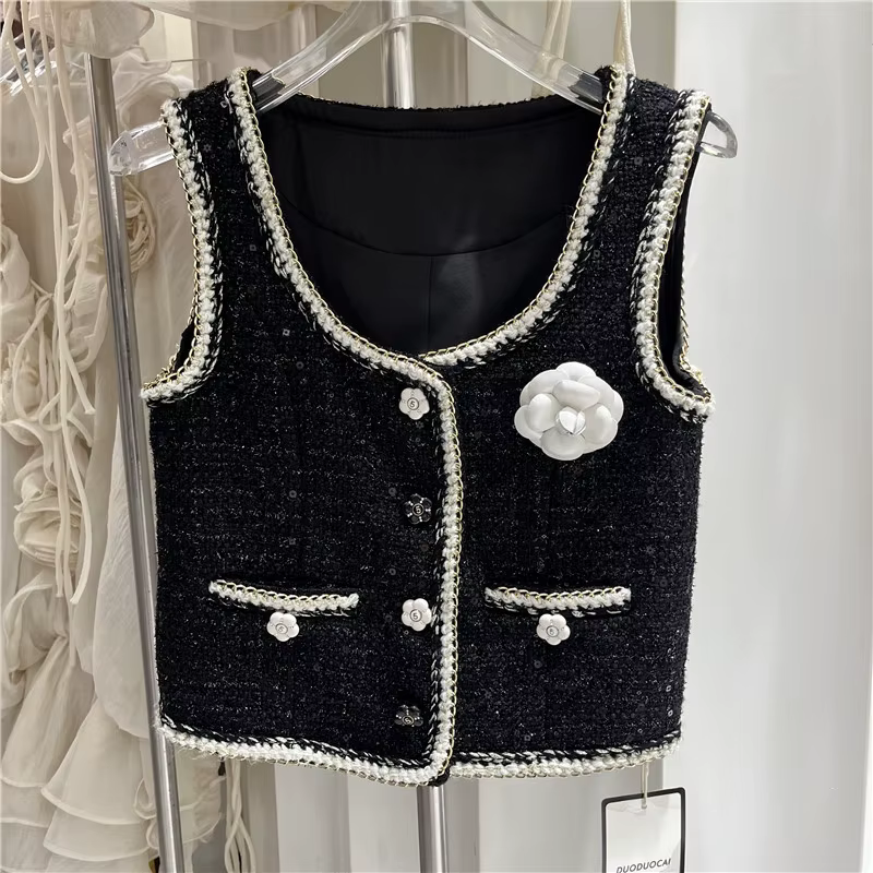 Gilet court en laine noir élégant pour femmes