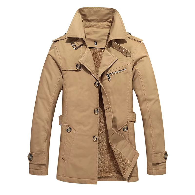 Veste doublée polaire à manches longues pour hommes, manteau chaud à col de nouveau style d'hiver, disponible en noir, bleu, kaki et vert armée.