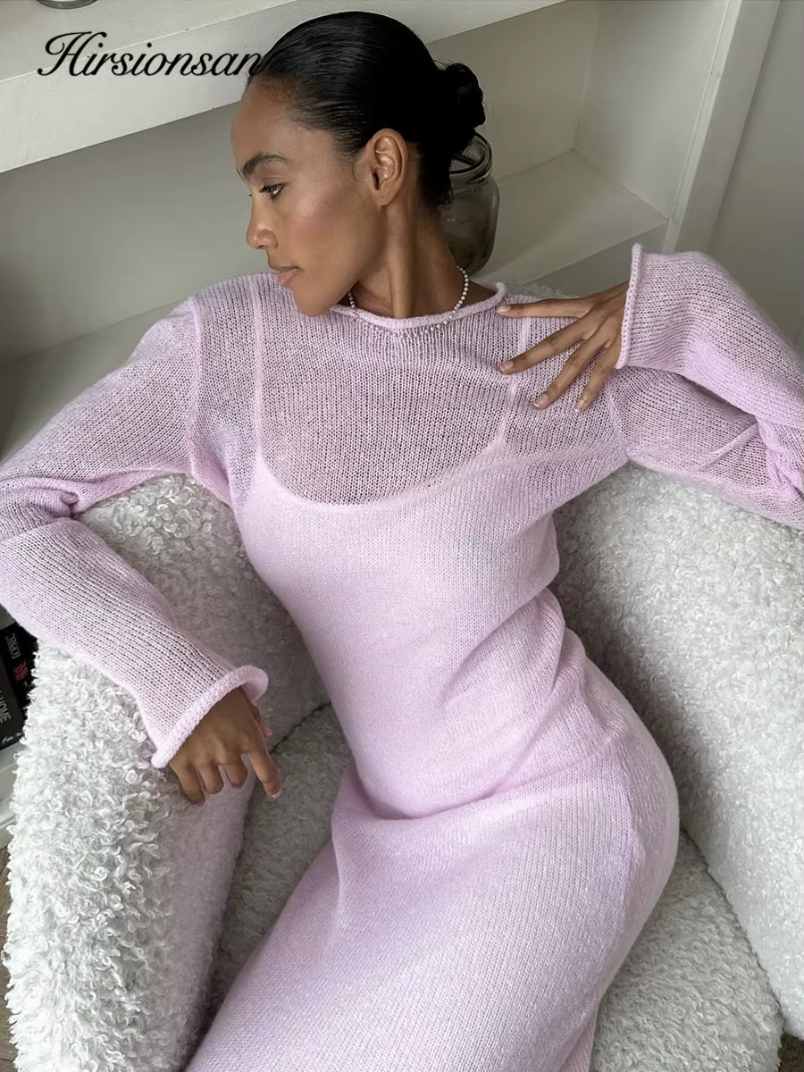 Hirsionsan – robe longue en tricot élastique pour Femme
