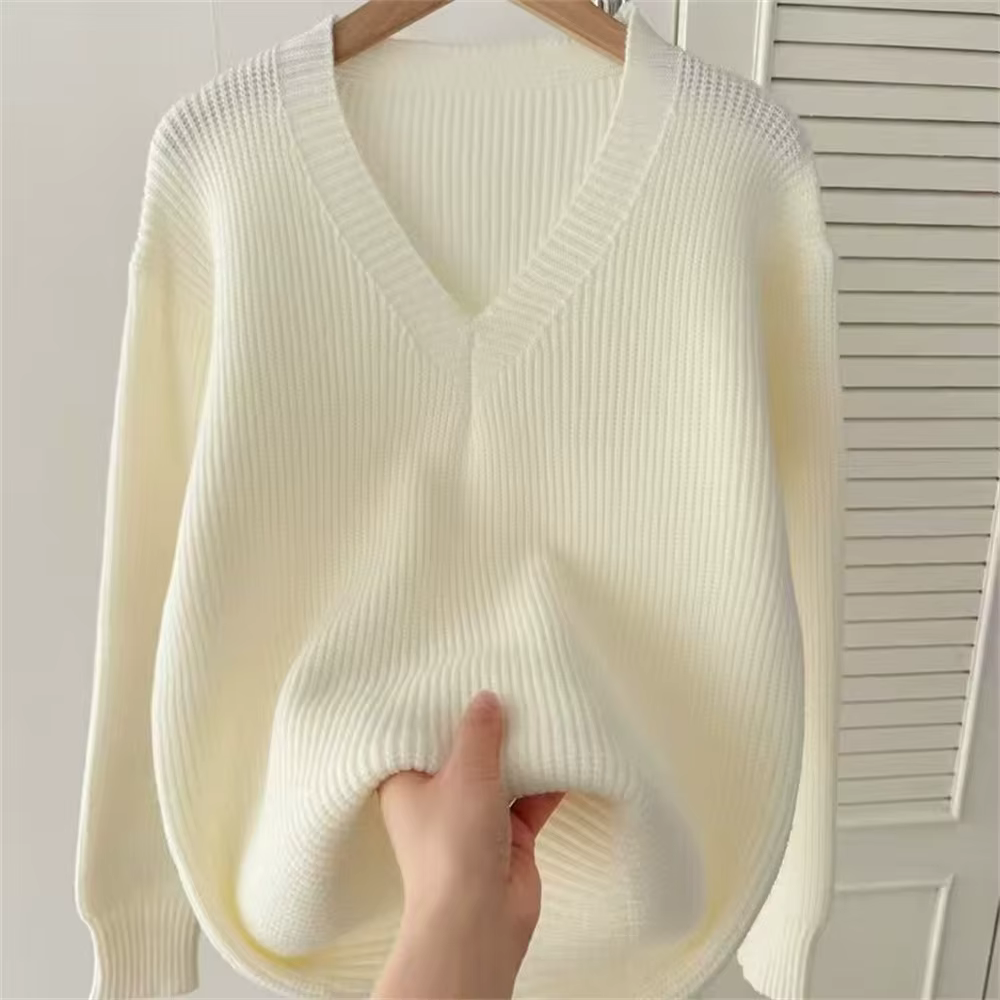Pull en tricot à col en V pour femme
