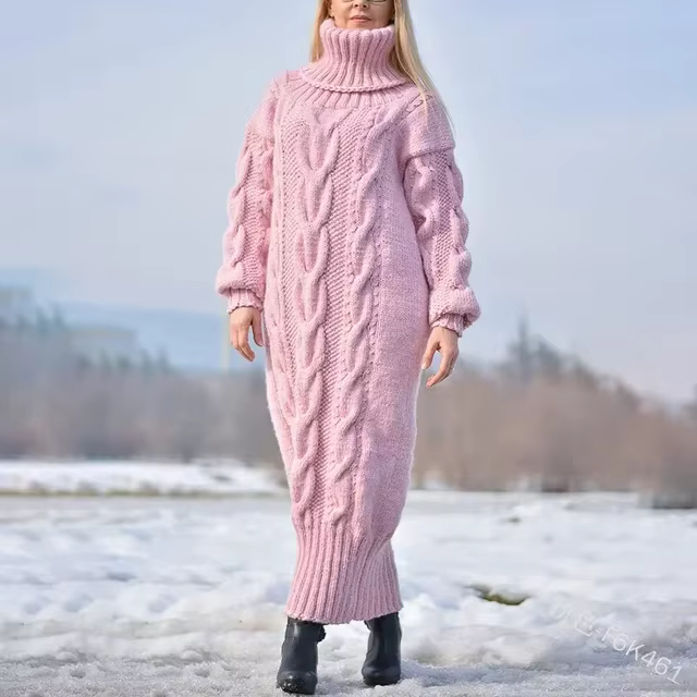 Pull femme hiver col roulé torsadé ample en polyester pour femmes, style moto et casual, couleurs solides, occasions spéciales