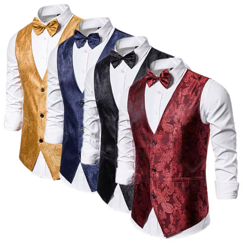 Gilet de costume Jacquard rouge vin pour hommes, haut fin en Patchwork, à la mode, pour mariage, danse, fêtes, Bars, KTV, gilet de robe décontractée