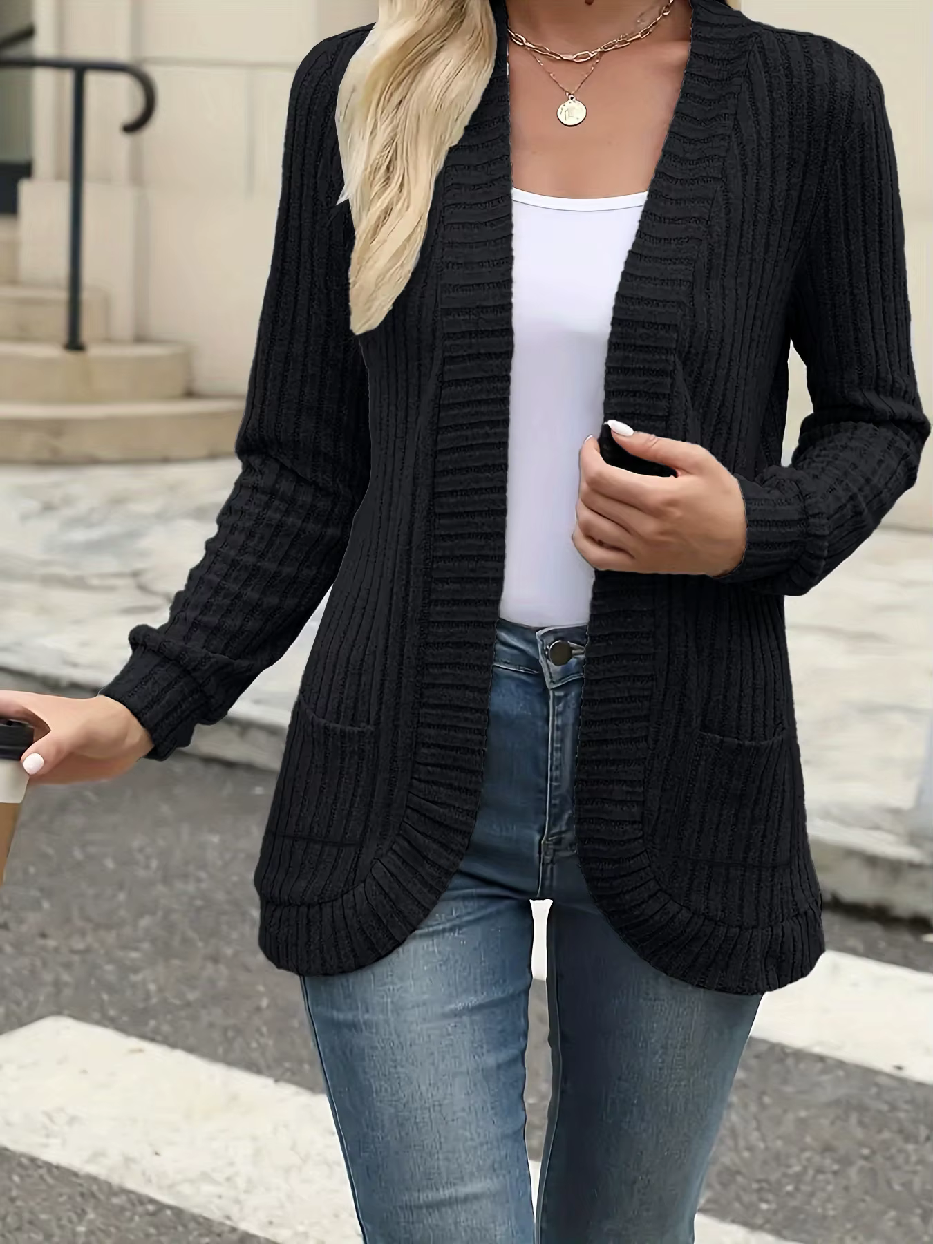 Cardigan en tricot côtelé pour femme