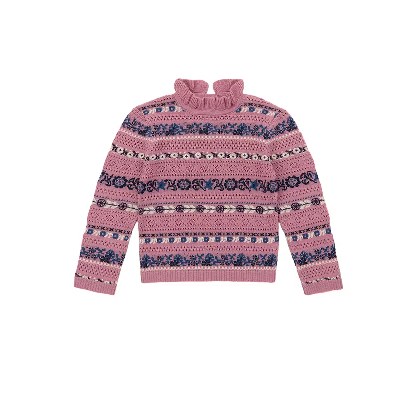 Pull pour enfants 2025, vêtements d'automne et d'hiver pour enfants, série MP Holiday, robe pull en tricot ajouré Vintage pour filles
